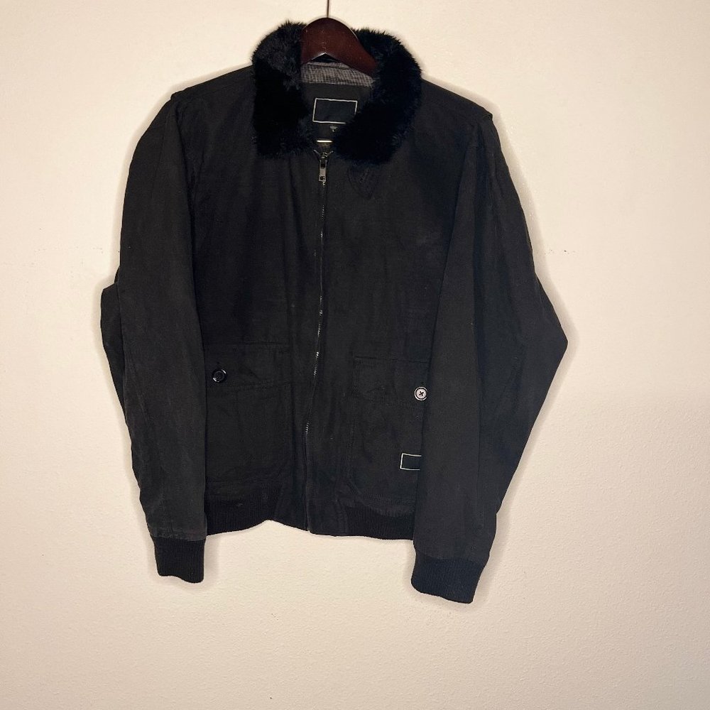 Freshjive (Sample) Bomber Jacket Streetwear Skater Hip Hop Faux Fur Collar Black